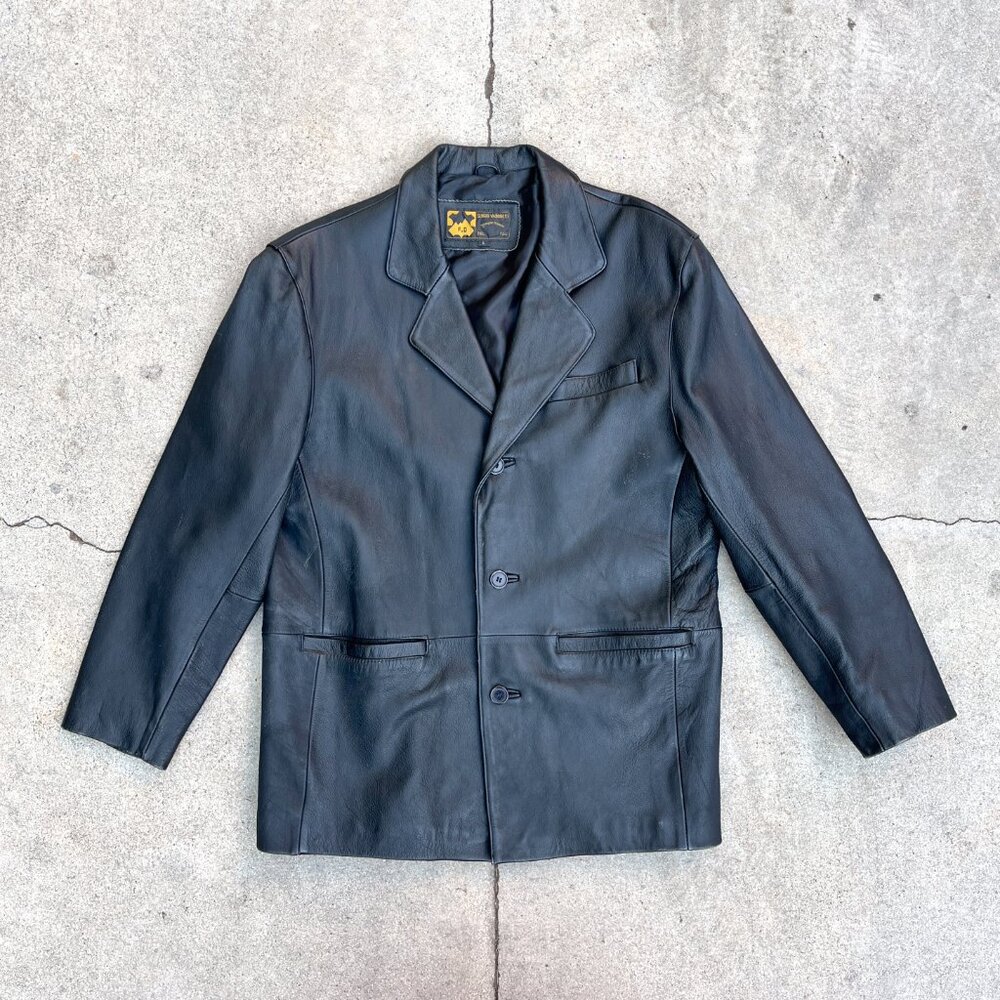 Vintage 90s Y2K Men's Sergio Vadducci Black Leather Blazer Jacket Size Large